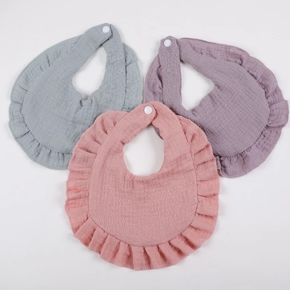 Set of 3 baby muslin bib (pink, purple, gray)